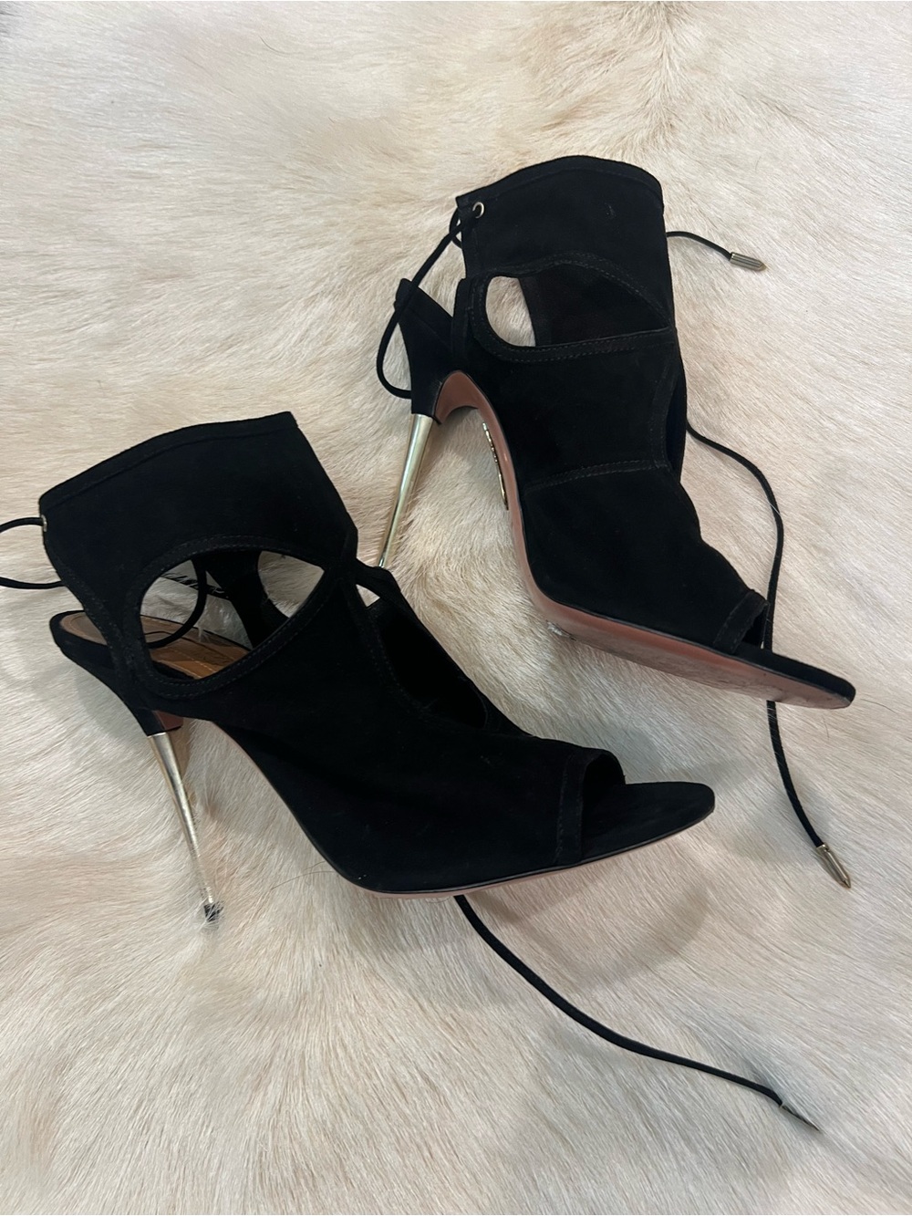 AQUAZZURA Sexy Thing Suede Sandals, size 7.5 (37.5)